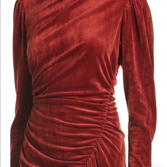 NWOT A.L.C. Marcel Long Sleeve Ruched Velvet Minidress in Sumac Sz 0 - Picture 2 of 12